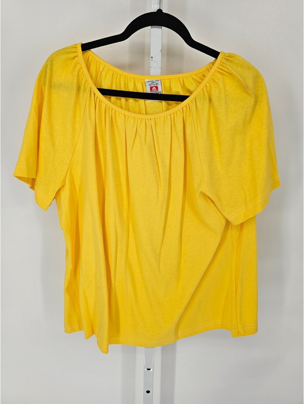 Vtg Sears Perma-Prest Womens Sz L Short Sleeve Shirt Bright Yellow Cotton